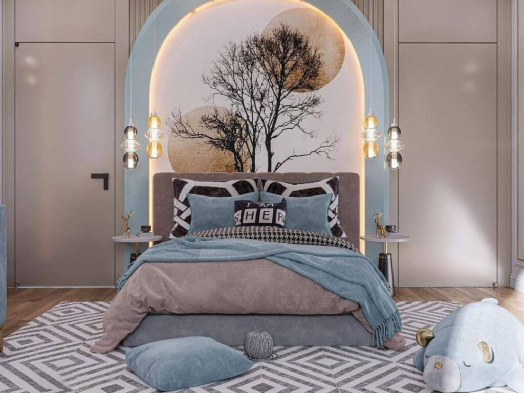 Bedroom Interior Design by Bon Marche Interior Design (شركة بون مارشيه للتصميم الداخلي والديكور) - Completed in 2023 - Located in Abu Dhabi, United Arab Emirates تصميم داخلي لغرفة نوم بواسطة شركة بون مارشيه للتصميم الداخلي والديكور - تم إنجازه في عام 2023 - يقع في أبوظبي، الإمارات العربية المتحدة