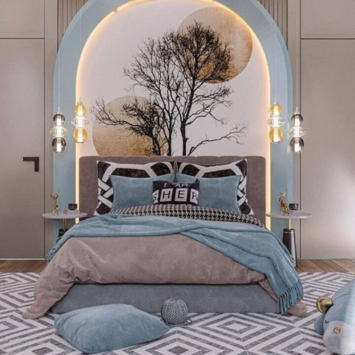 Bedroom Interior Design by Bon Marche Interior Design (شركة بون مارشيه للتصميم الداخلي والديكور) - Completed in 2023 - Located in Abu Dhabi, United Arab Emirates تصميم داخلي لغرفة نوم بواسطة شركة بون مارشيه للتصميم الداخلي والديكور - تم إنجازه في عام 2023 - يقع في أبوظبي، الإمارات العربية المتحدة